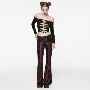 Black-Red Punk Low Waisted Daily Pants