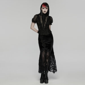 Black Goth Velvet Lace Fishtail Skirt