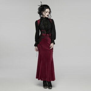 Red Goth Lace Velvet Skirt