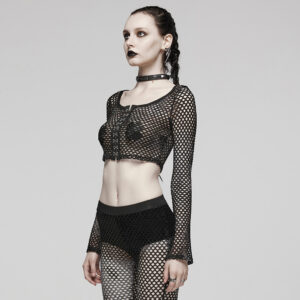 Black Punk Tie-Dyed Mesh Long Sleeve T-shirt