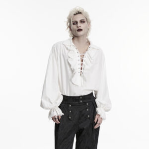 Gothic Retro Lace-Up Shirt-White