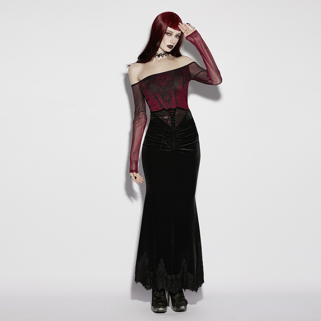 Black Gothic Church Split Waist Skirt