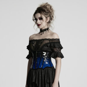 Black-Blue Goth Patent Leather Corset