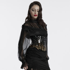 Black-Coffee Goth Leopard Print Patent Leather Corset