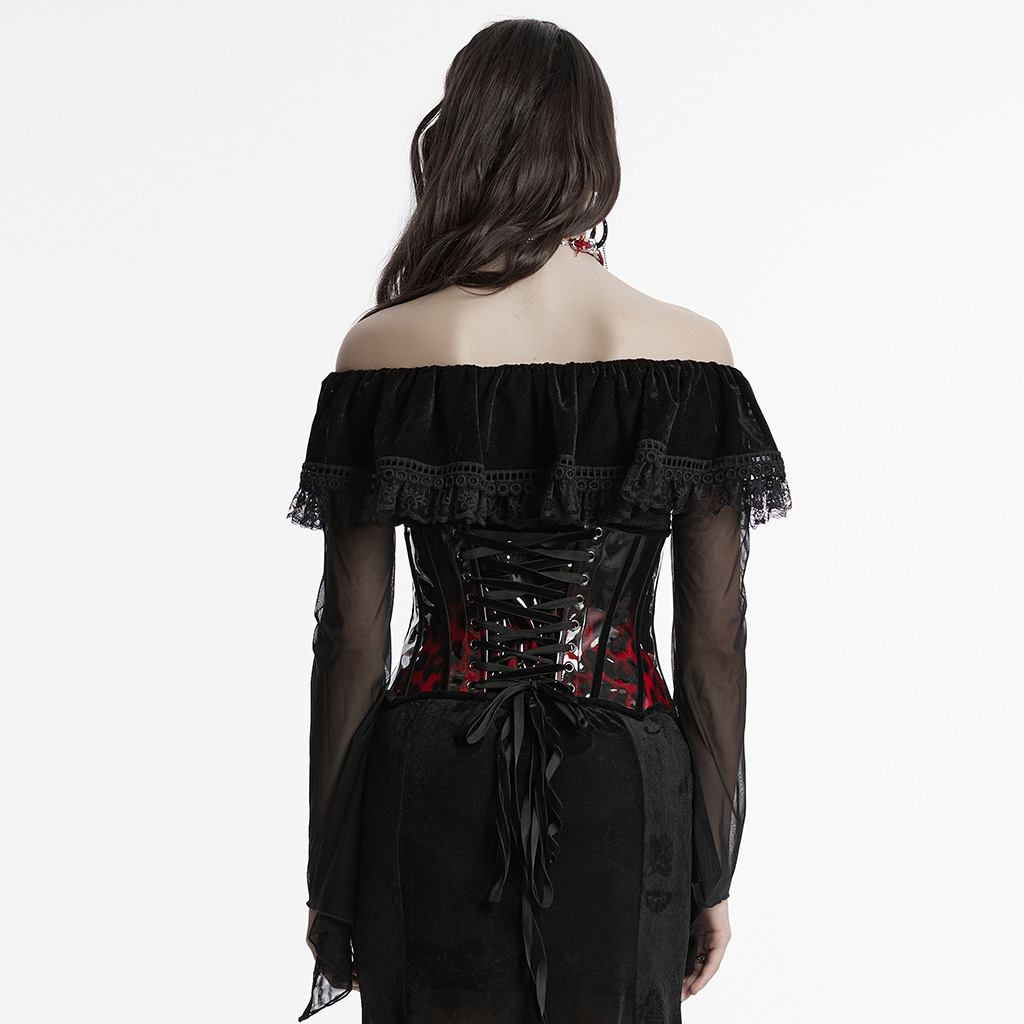 Black-Red Goth Leopard Print Patent Leather Corset - Image 3
