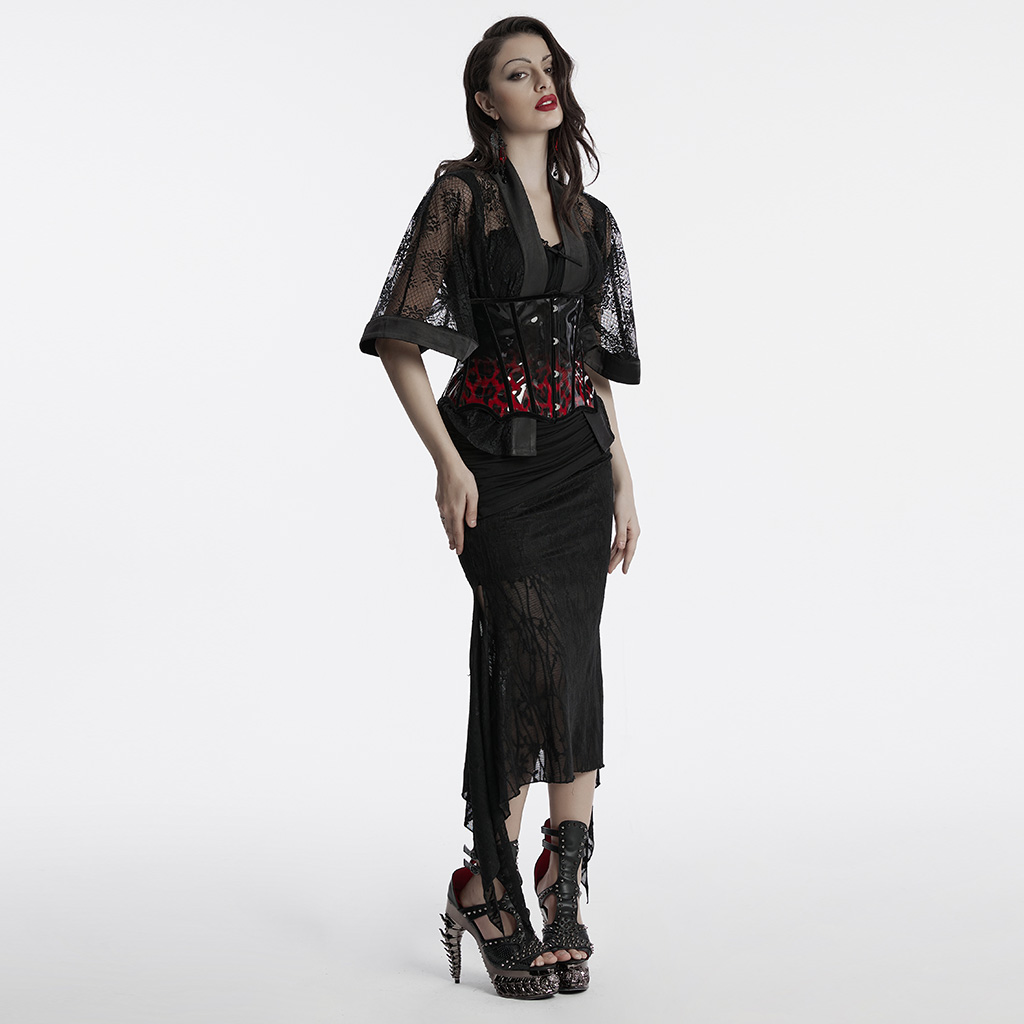 Black-Red Goth Leopard Print Patent Leather Corset - Image 4