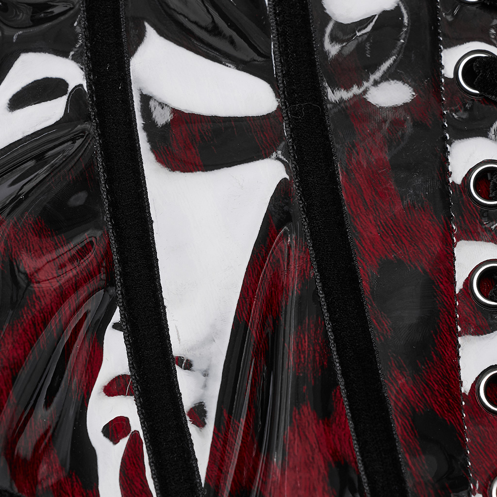 Black-Red Goth Leopard Print Patent Leather Corset - Image 7