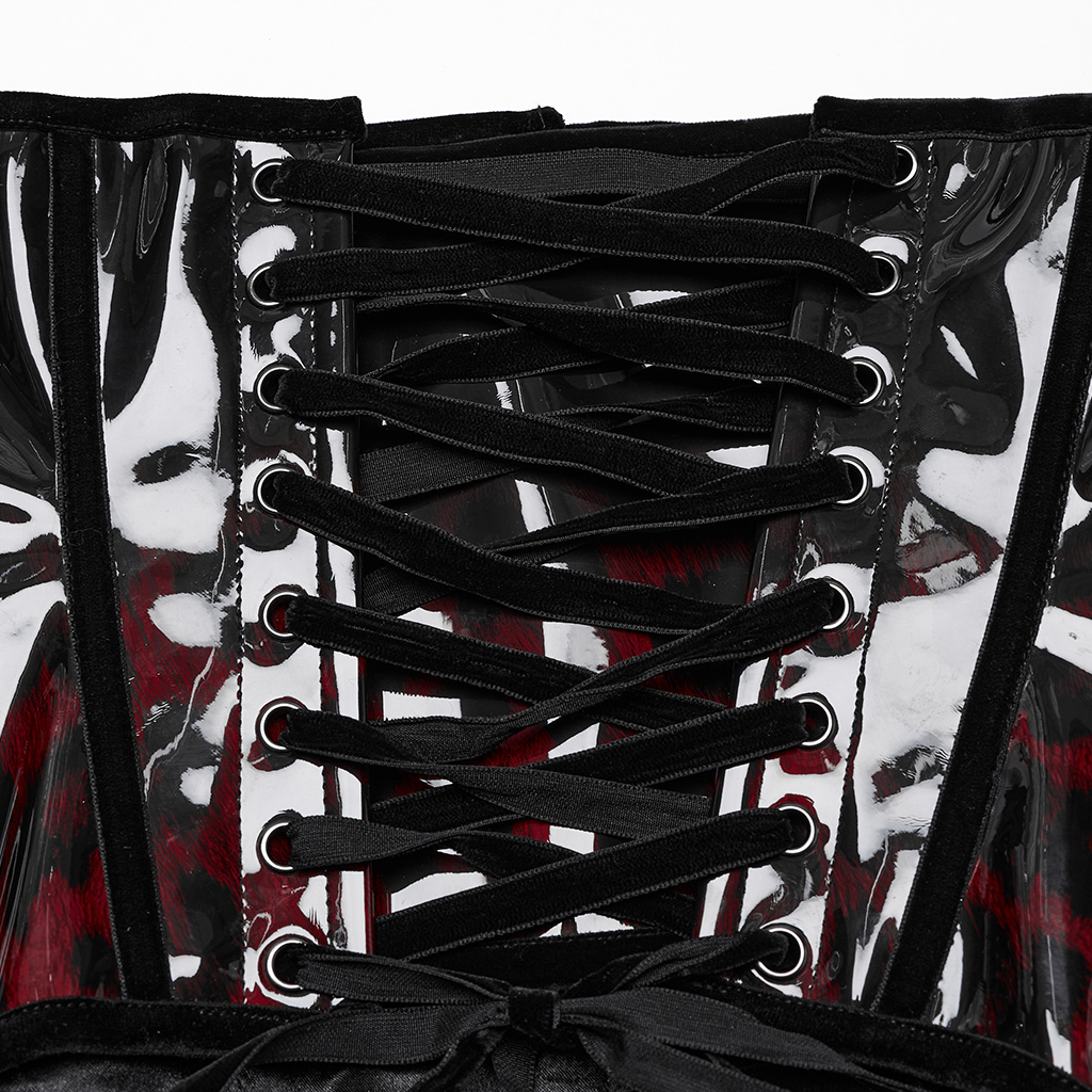 Black-Red Goth Leopard Print Patent Leather Corset - Image 8