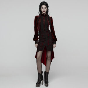 Black-Red Goth Rose Fishtail Skirt