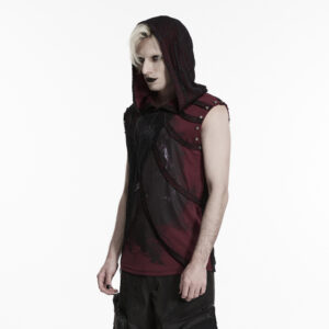 Punk Printed Distressed Hooded T-Shirt Black-Red