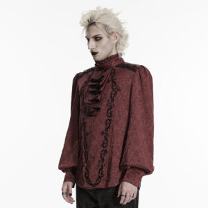 Handsome Gothic Embroidered Shirt- Red