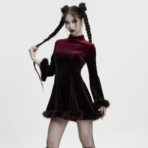 Soft Velvet Gradient Dress Black-Red