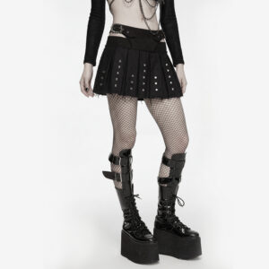 Punk Decadent Pleated Skirt- Black