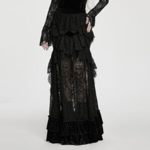 Gothic Tiered Lace Velvet Skirt