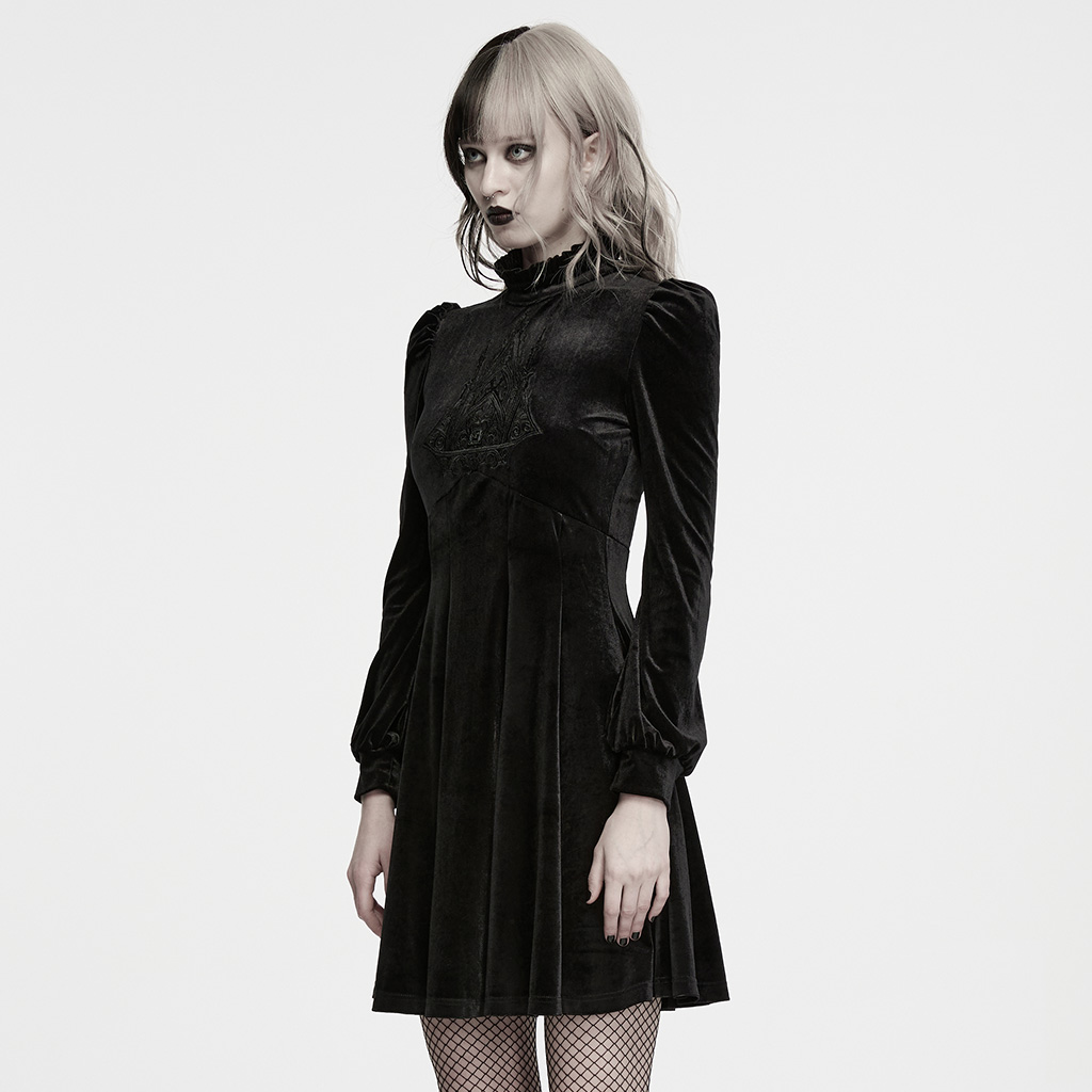 Gothic Velvet High-Neck Dress - Image 2
