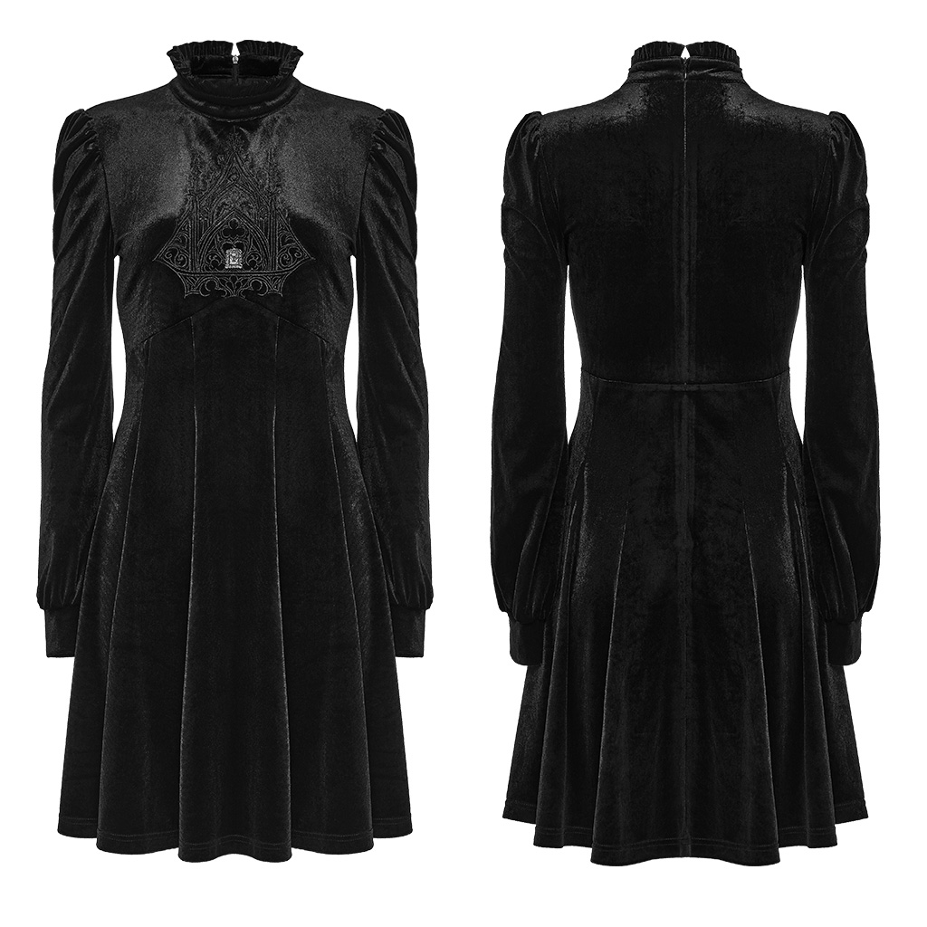 Gothic Velvet High-Neck Dress - Image 5