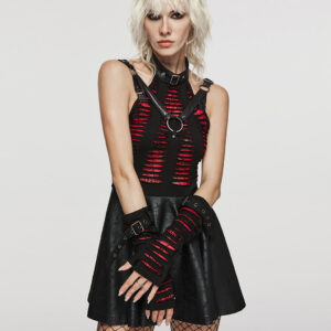 Goth Cut Gloves-Black/Red