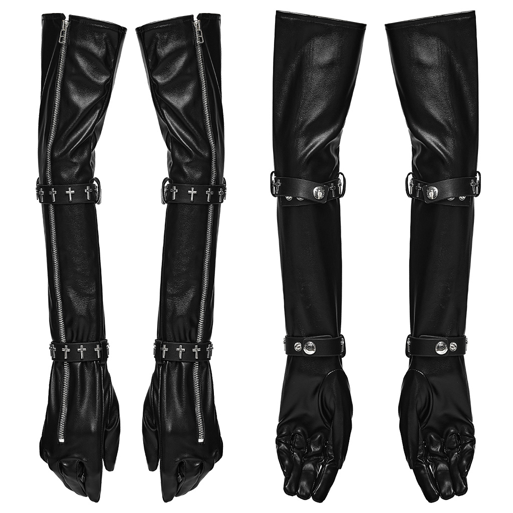 Gothic Cross-Stud Zipper Long Gloves - Image 6