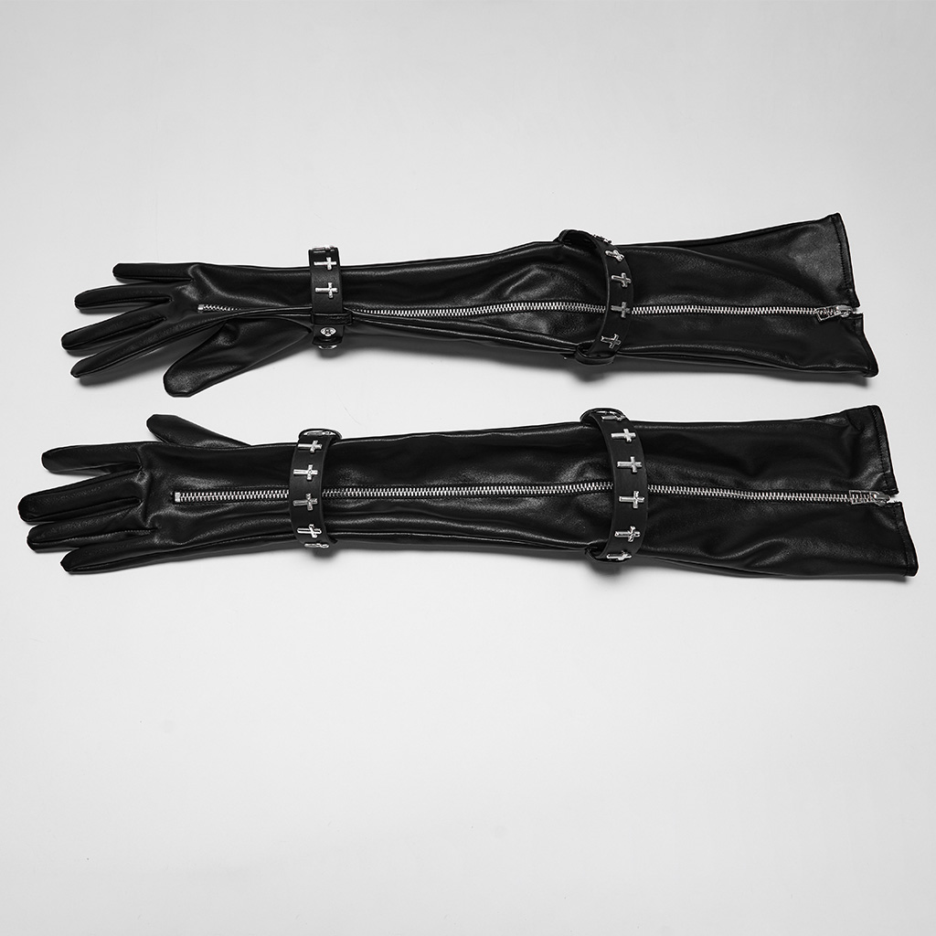 Gothic Cross-Stud Zipper Long Gloves - Image 5