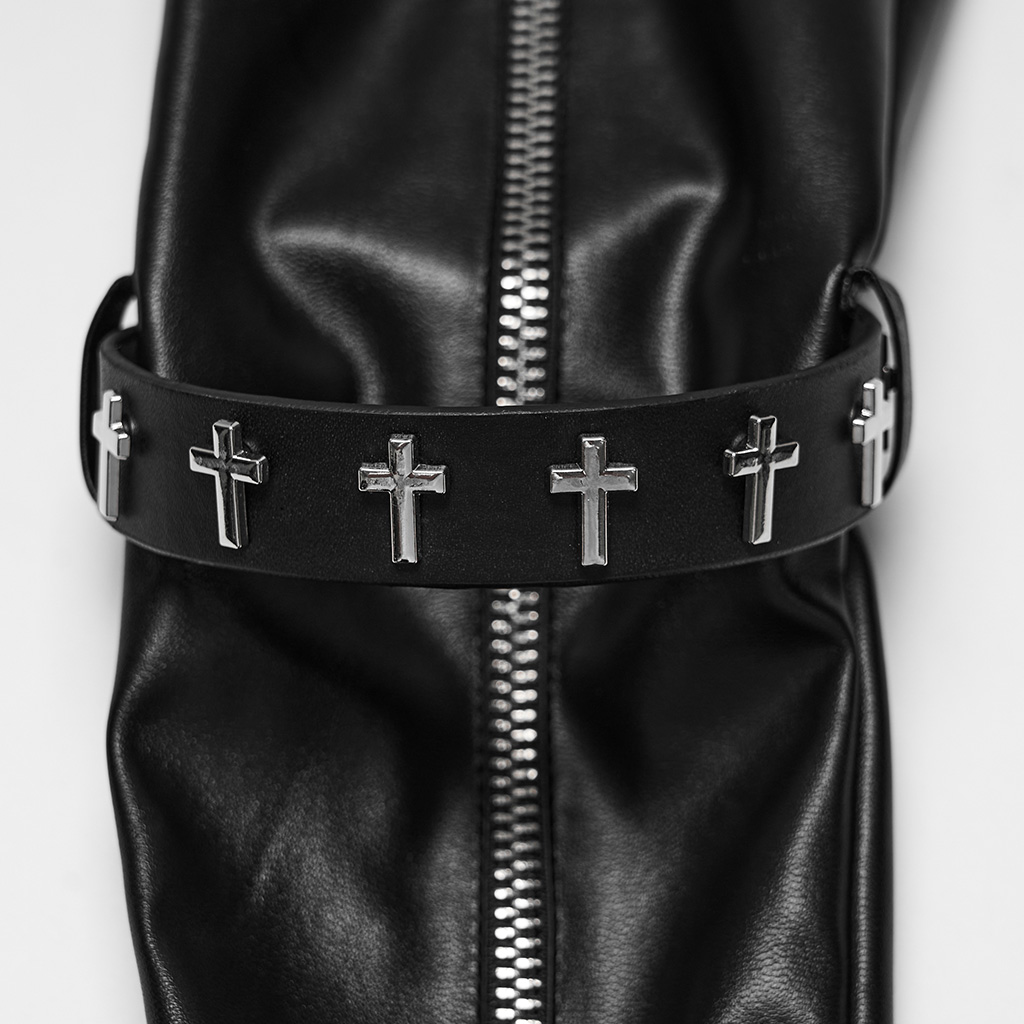 Gothic Cross-Stud Zipper Long Gloves - Image 7
