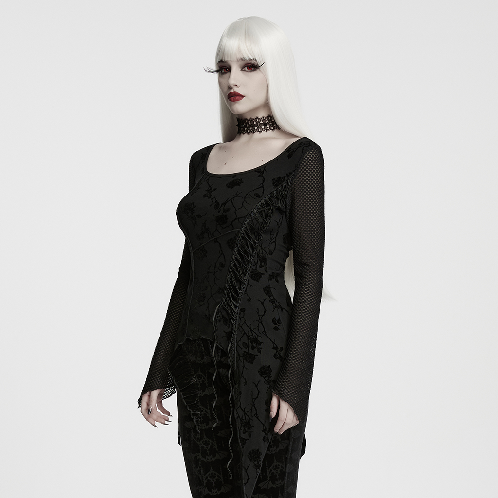 Gothic Thorn And Rose Mesh Long-Sleeve Top - Image 2