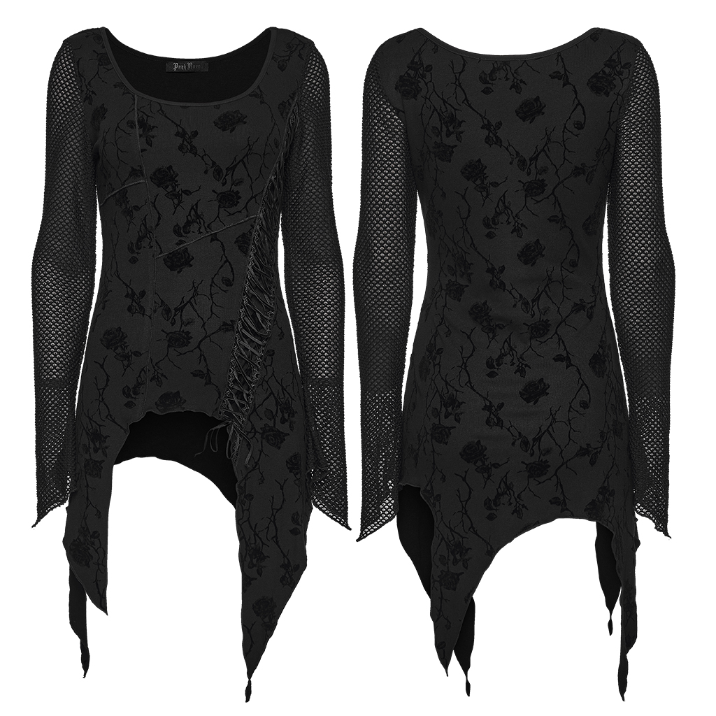 Gothic Thorn And Rose Mesh Long-Sleeve Top - Image 5