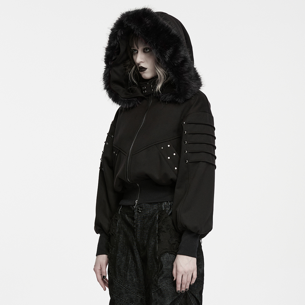 Punk Faux Fur Hooded Jacket - Image 2