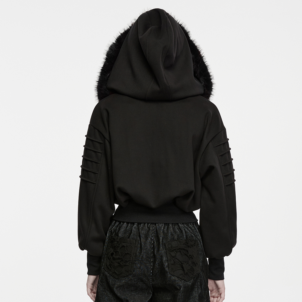 Punk Faux Fur Hooded Jacket - Image 3