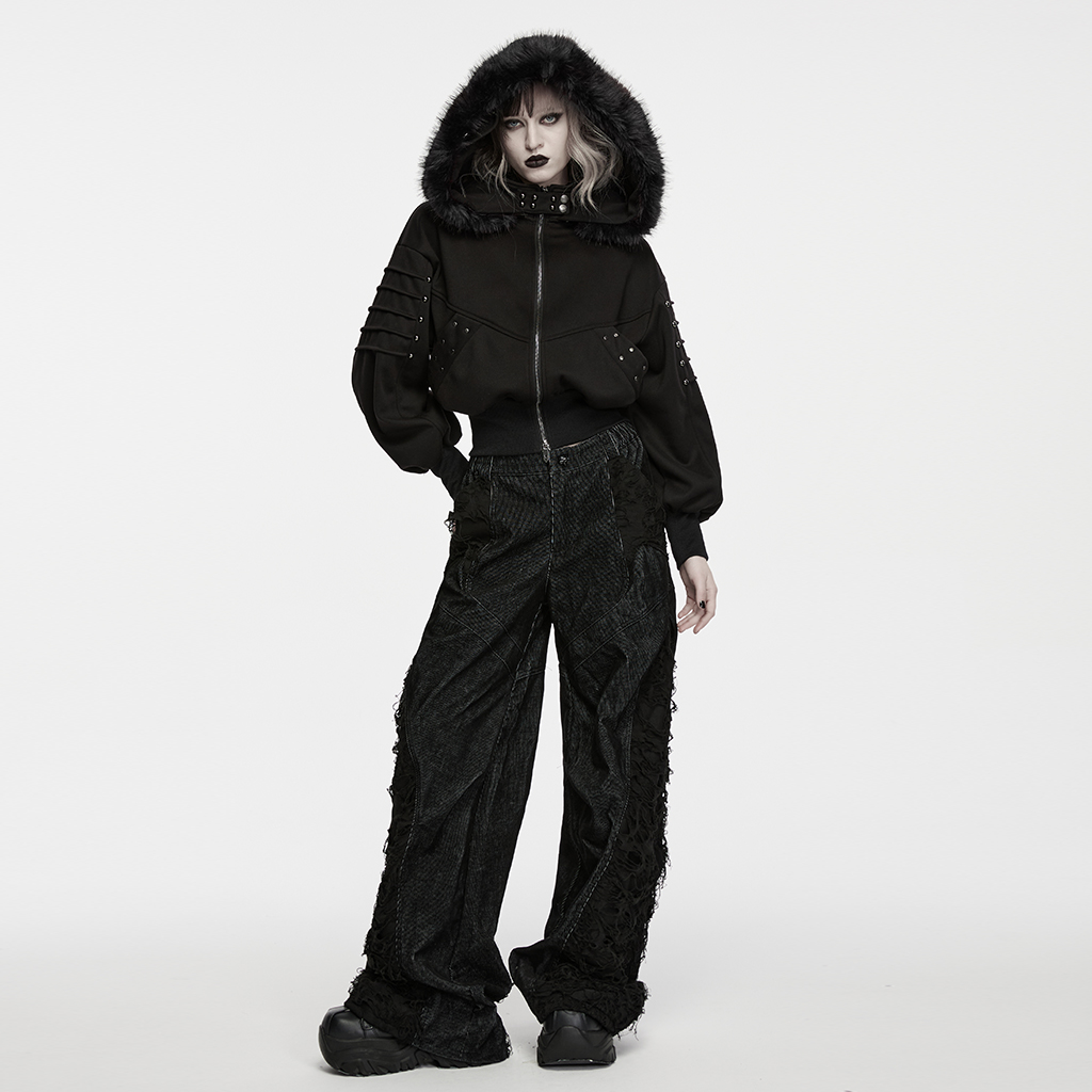 Punk Faux Fur Hooded Jacket - Image 4