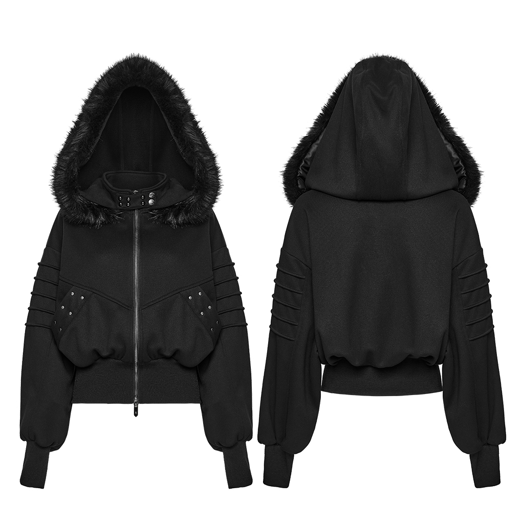 Punk Faux Fur Hooded Jacket - Image 5