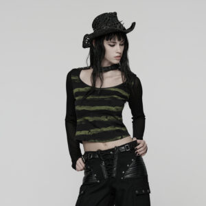 Punk Striped Long Sleeve T-Shirt Black/Green