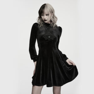 Gothic Velvet High-Neck Dress