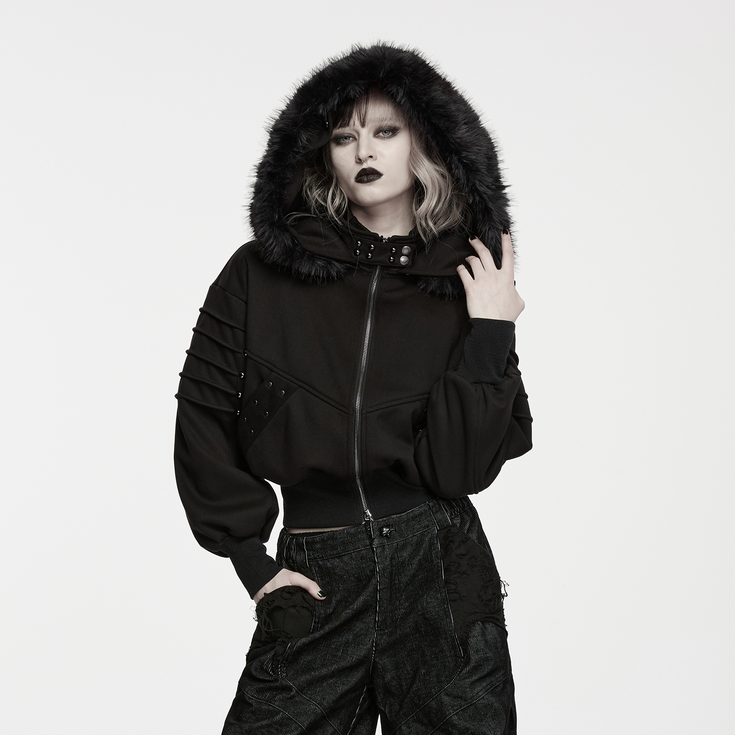 Punk Faux Fur Hooded Jacket