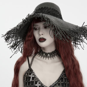 Gothic Witch Fringed Floral Wide Brim Straw Hat