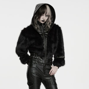 Punk Faux Fur Leather Coat- Black