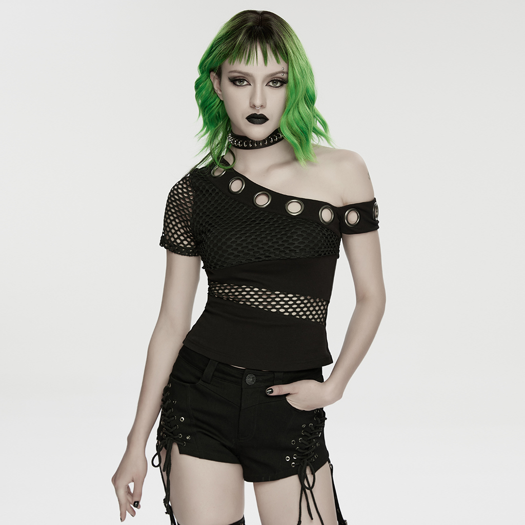 Punk Asymmetric One-Shoulder Top
