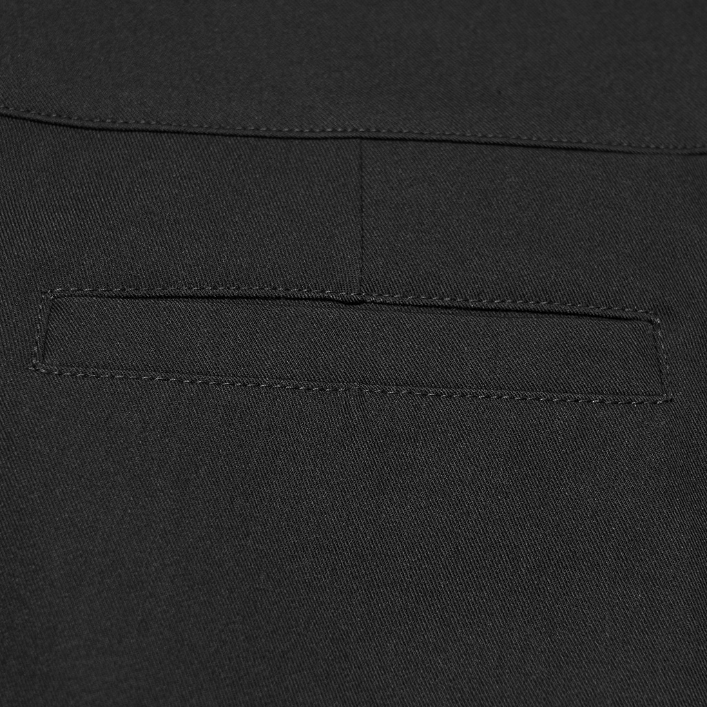 Close-up detail view of the pocket construction on the Punk Rave Ink Ruins Batwing Pleated Trousers (WK-839DQM), highlighting the smooth structured woven fabric texture, precise seam stitching, and pocket entry