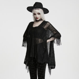Gothic Open-Knit Tassel Batwing Sweater