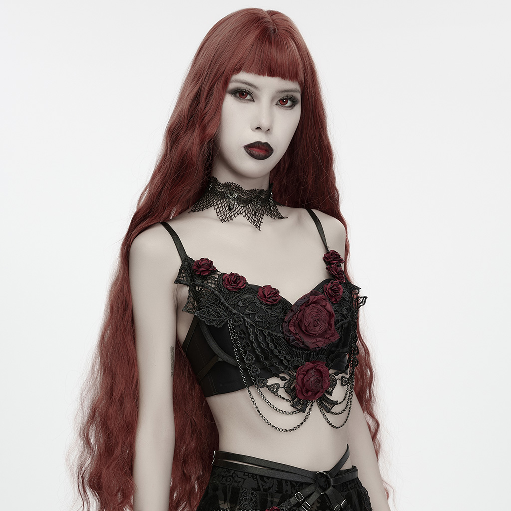 Gothic Bloody Rose Lace Chain Bralette - Image 3