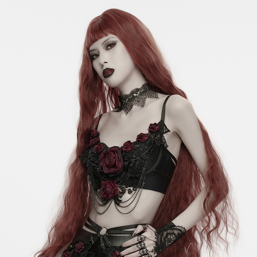 Gothic Bloody Rose Lace Chain Bralette