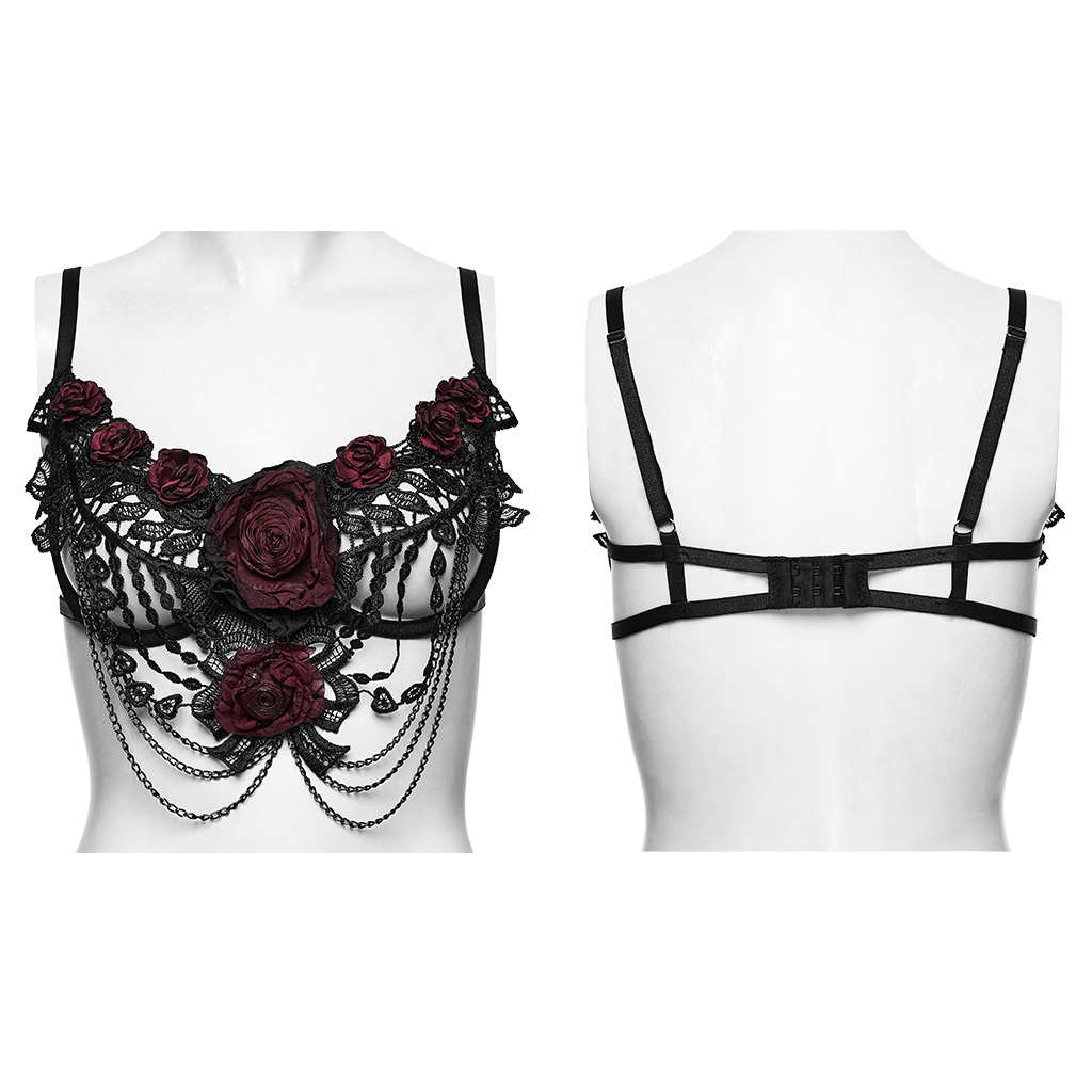 Gothic Bloody Rose Lace Chain Bralette - Image 5