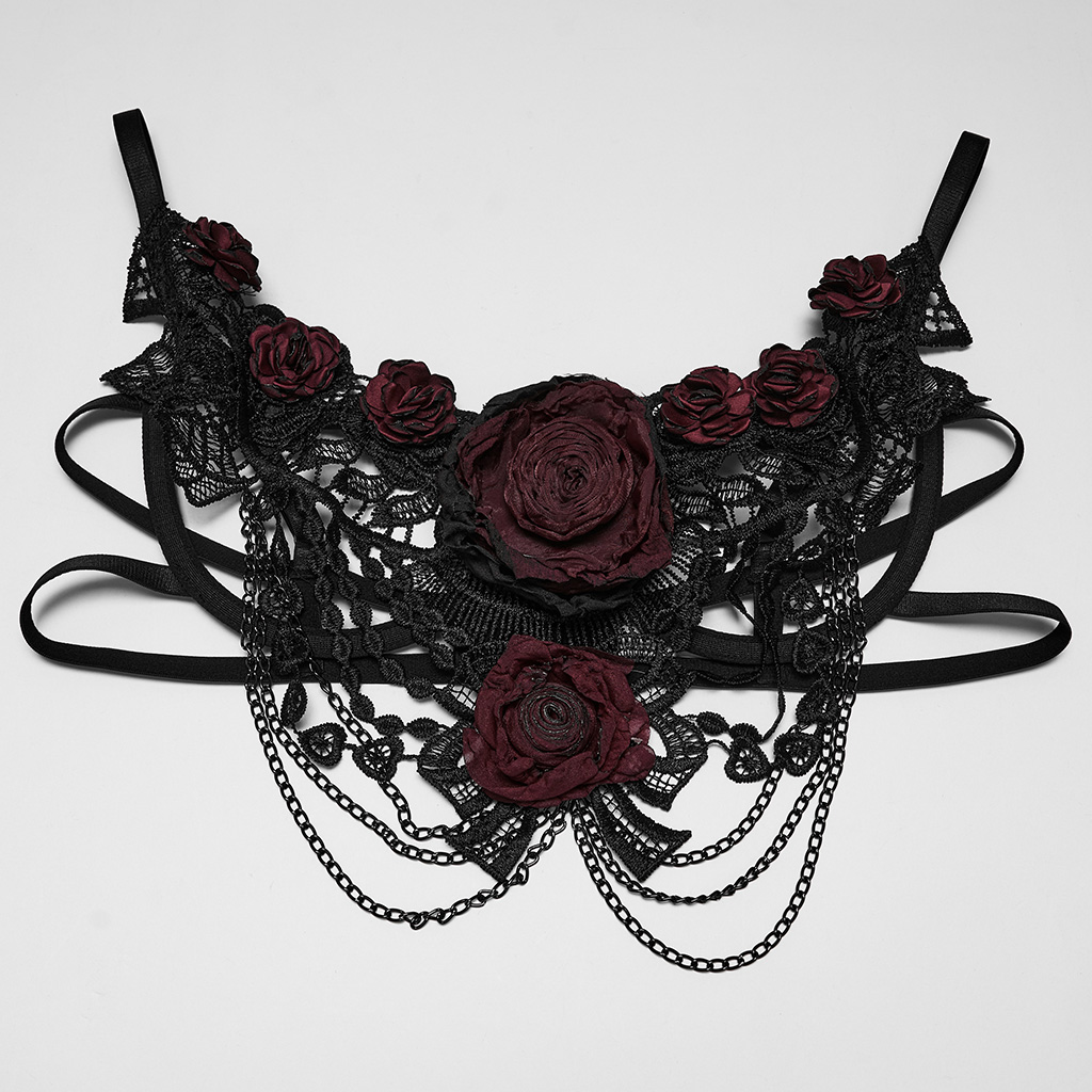 Gothic Bloody Rose Lace Chain Bralette - Image 6