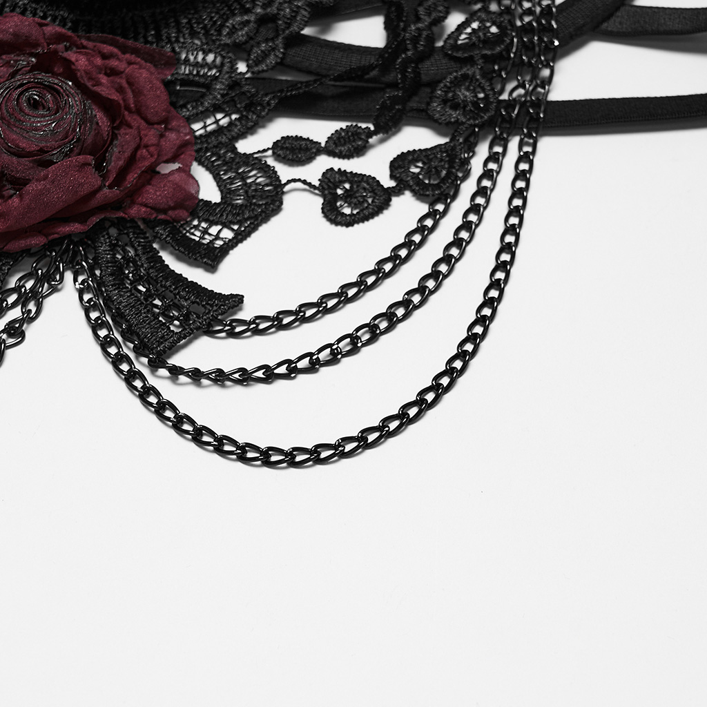 Gothic Bloody Rose Lace Chain Bralette - Image 8