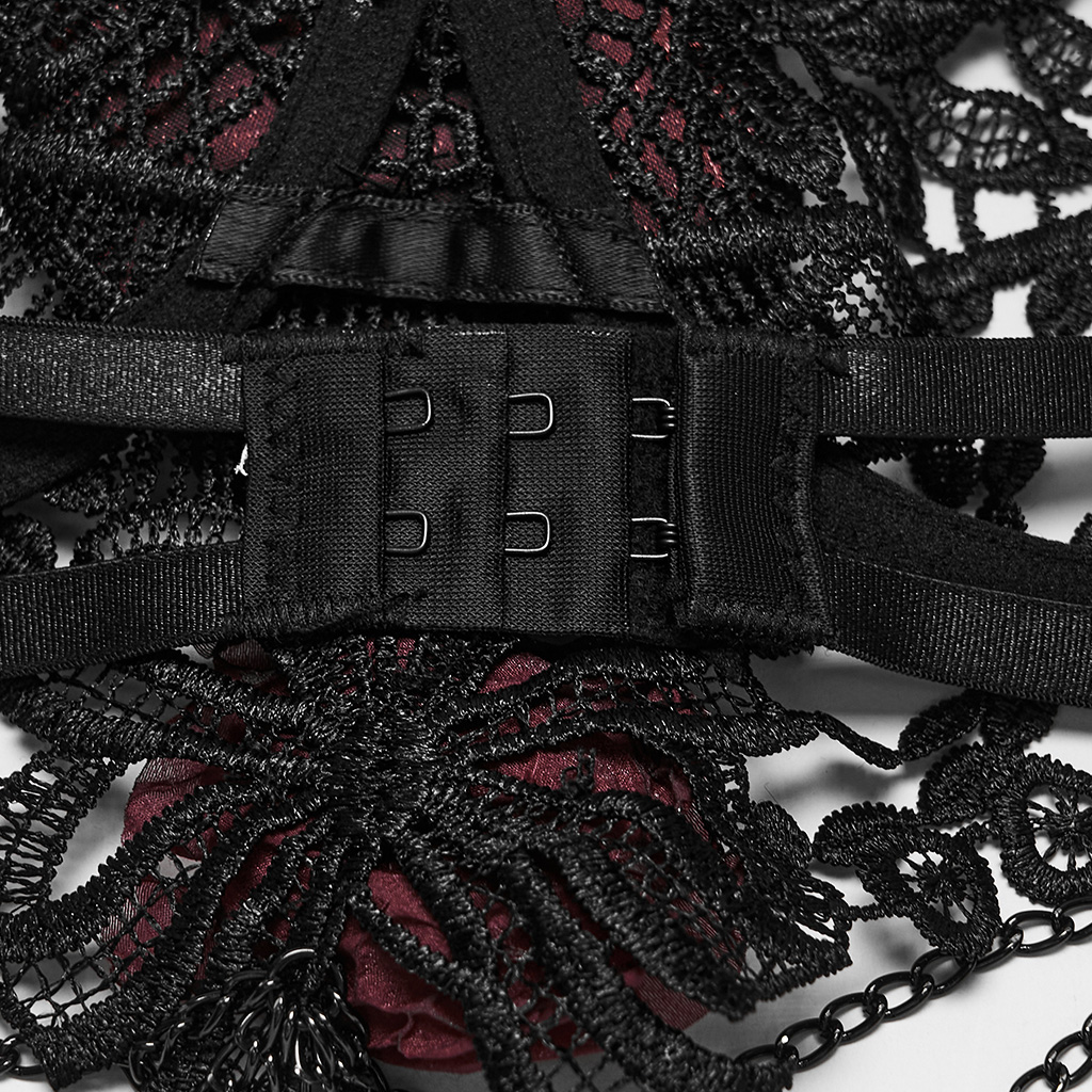 Gothic Bloody Rose Lace Chain Bralette - Image 9