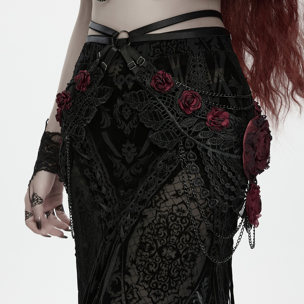 Gothic Blood Rose Chain & Lace Hip Harness - Image 3