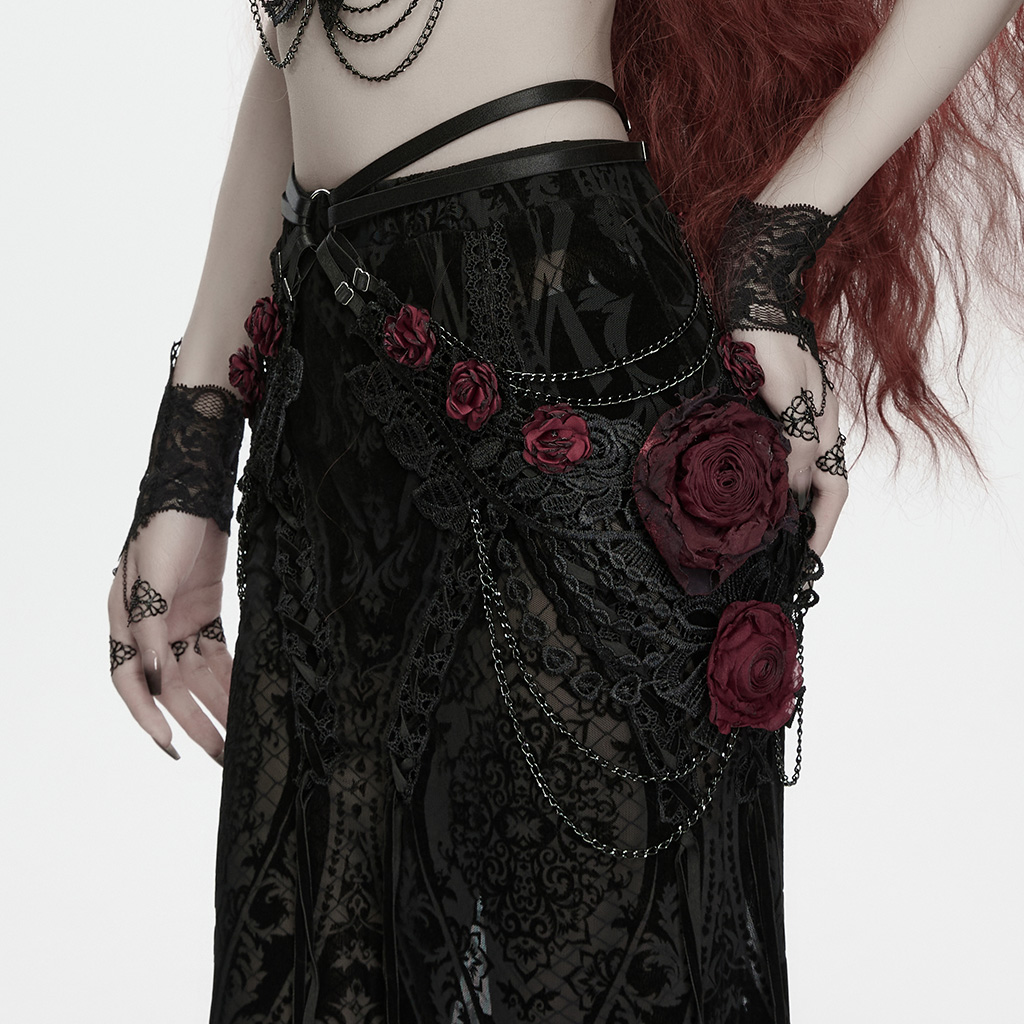 Gothic Blood Rose Chain & Lace Hip Harness
