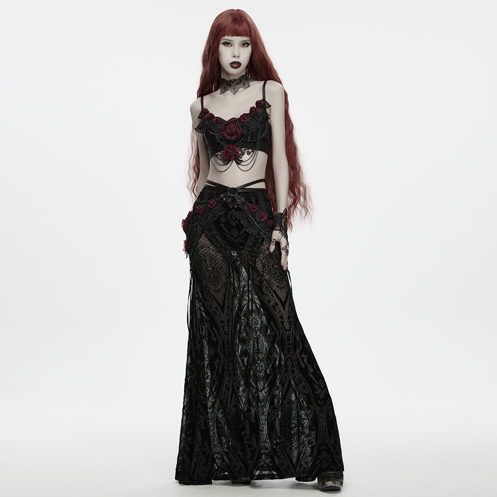 Gothic Blood Rose Chain & Lace Hip Harness - Image 4
