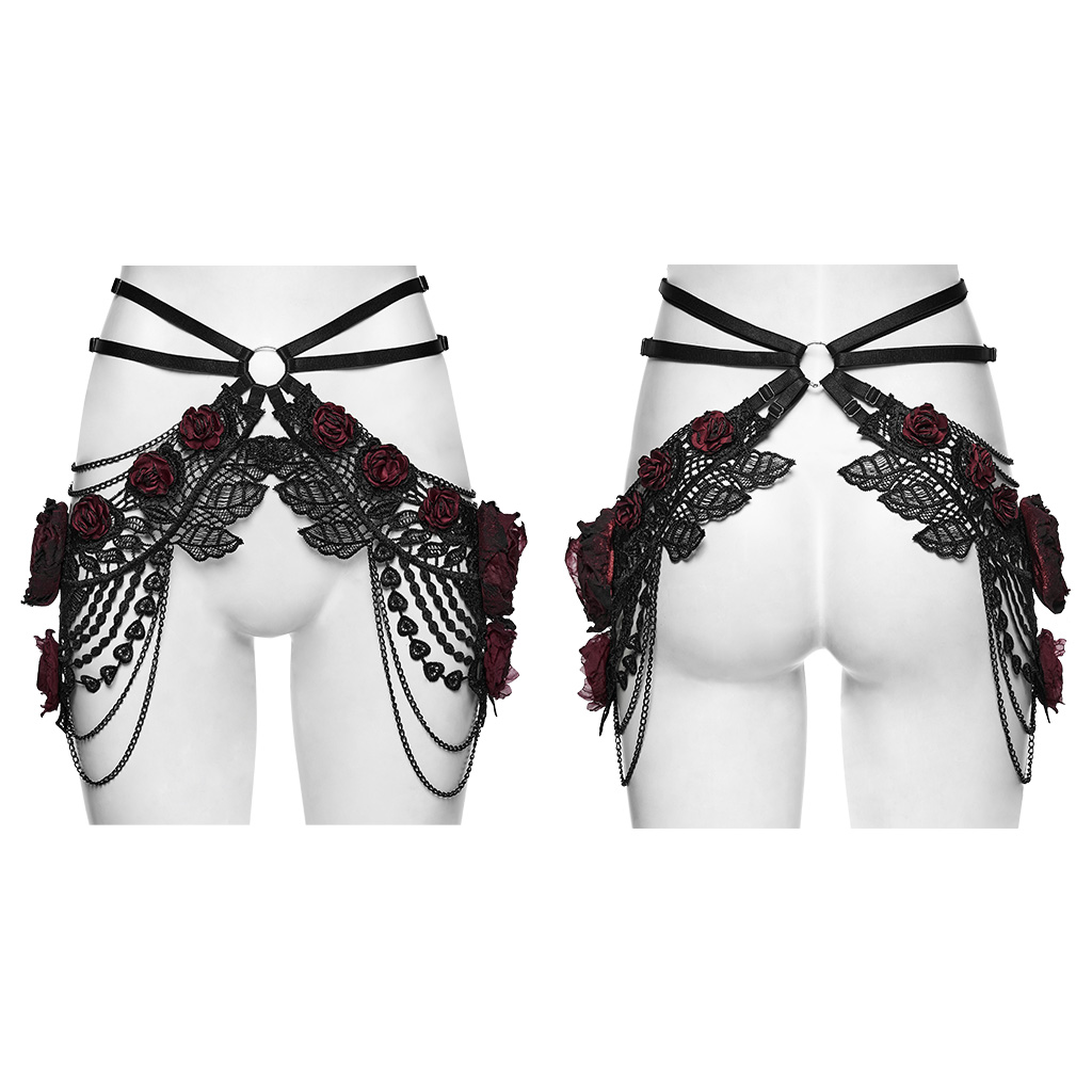 Gothic Blood Rose Chain & Lace Hip Harness - Image 5
