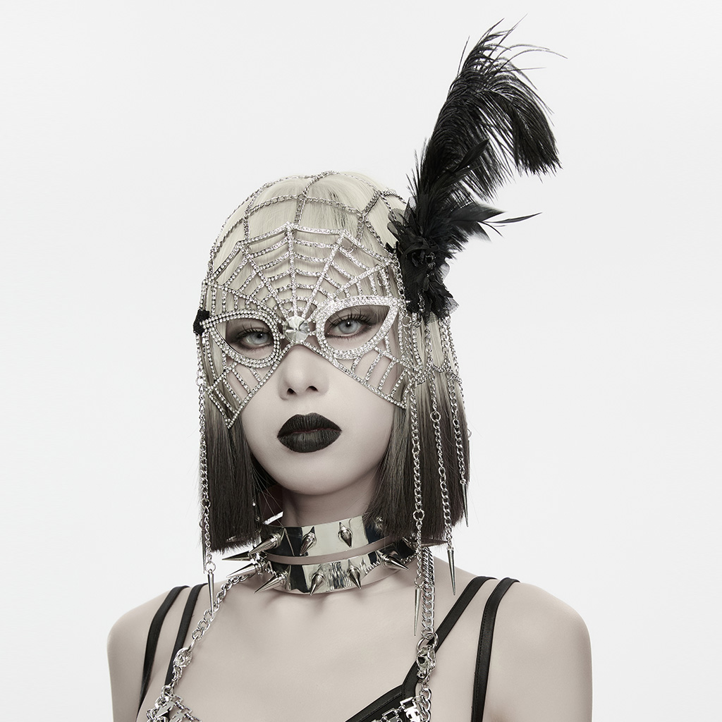Gothic Spiderweb 1920s Masquerade Headdress- Silver - Image 2