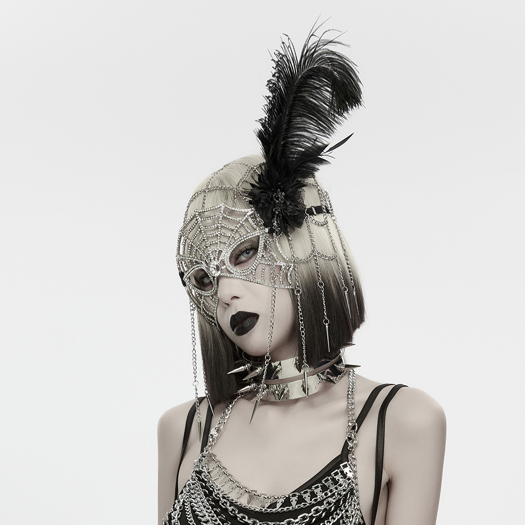Gothic Spiderweb 1920s Masquerade Headdress- Silver